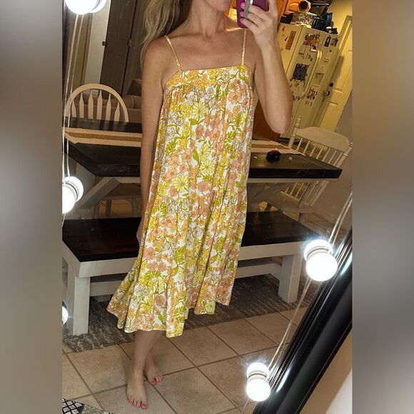 Girl And The Sun Yellow Floral Cami Strap Ruffle Midi Summer Dress - Picture 1 of 9